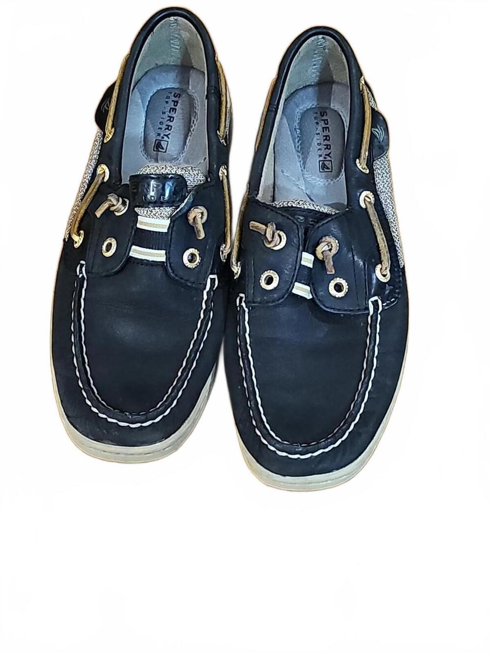 Sperry Top Sider Black Suede Leather Slip On Loafer 6M Womenโs EUC